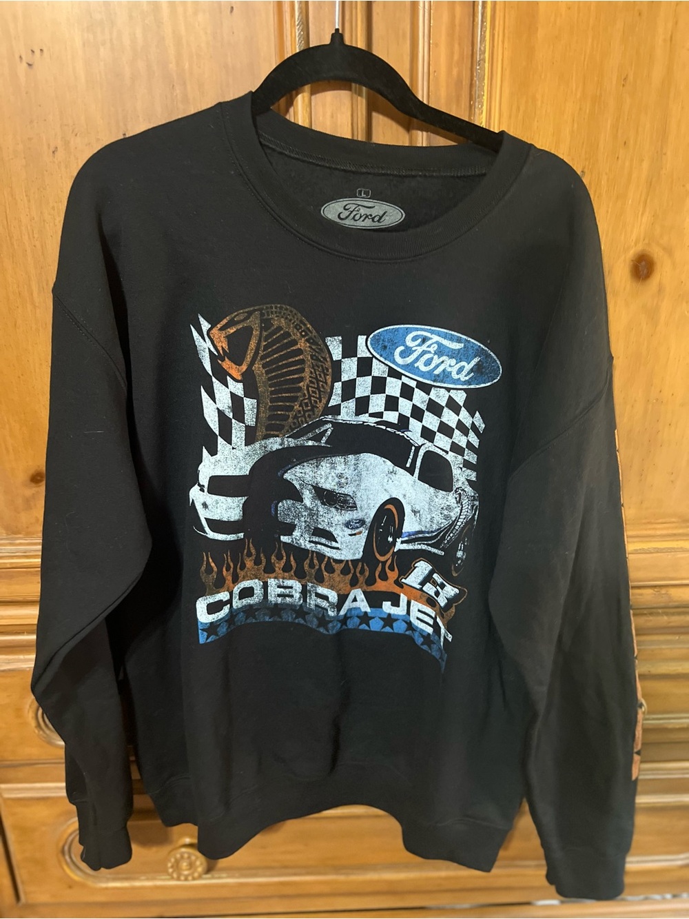 Ford Black Crewneck with Cobra Jet Graphic and Multicolor Print